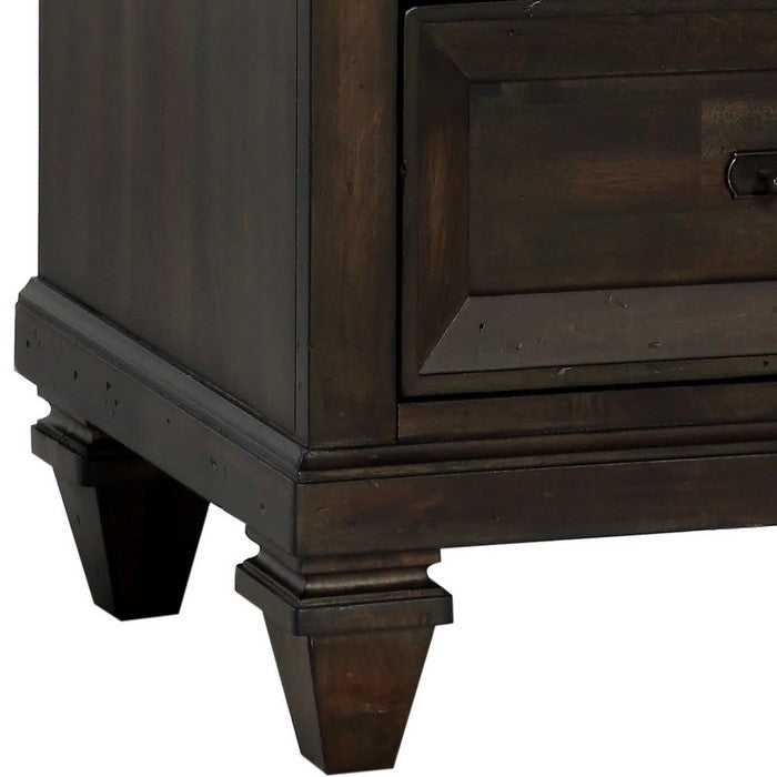 Wooden Nightstand with Tapered Block Legs and Grain Texture, Gray
