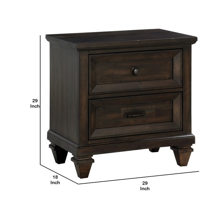 Wooden Nightstand with Tapered Block Legs and Grain Texture, Gray