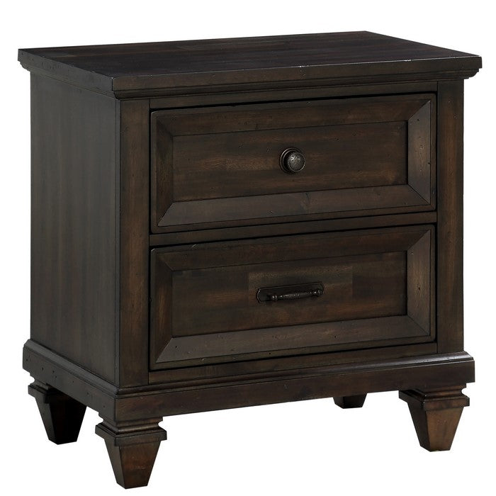 Wooden Nightstand with Tapered Block Legs and Grain Texture, Gray