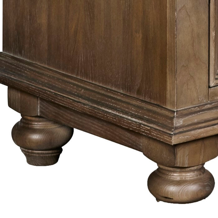 Wooden Nightstand with Bun Feet and Natural Grain Texture, Brown