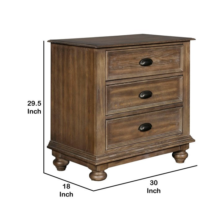 Wooden Nightstand with Bun Feet and Natural Grain Texture, Brown