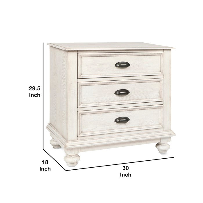 Wooden Nightstand with Bun Feet and Natural Grain Texture, Beige