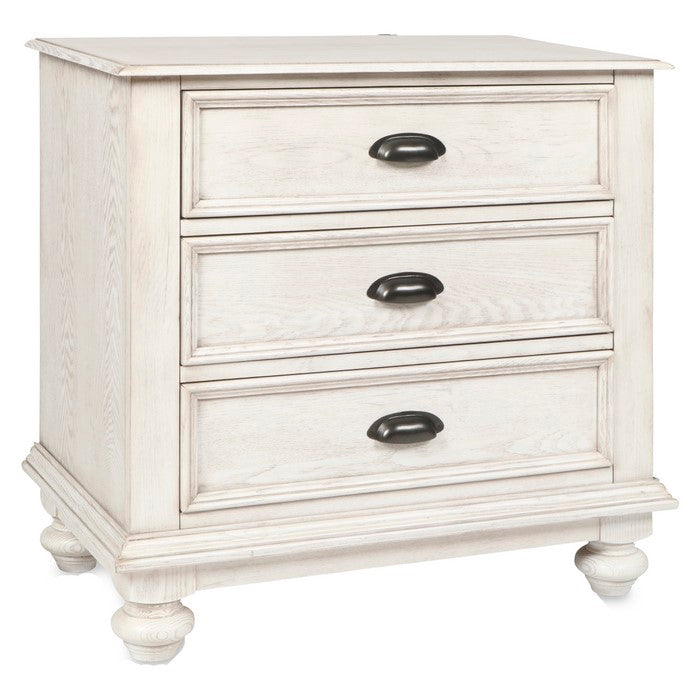 Wooden Nightstand with Bun Feet and Natural Grain Texture, Beige