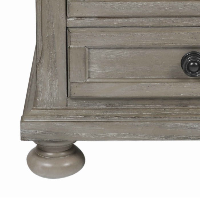 Wooden Nightstand with Metal Knobs and Natural Grain Texture, Beige