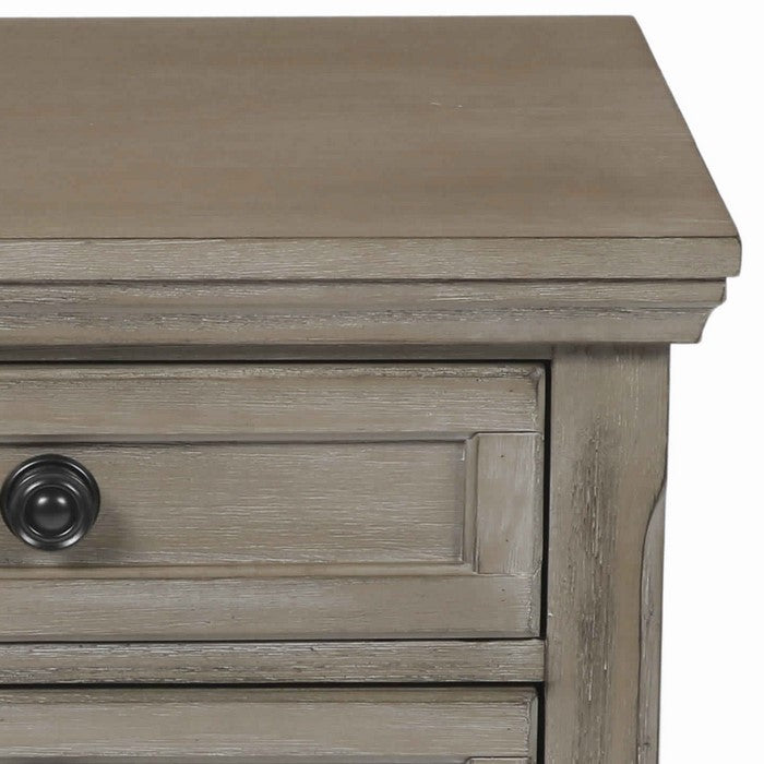 Wooden Nightstand with Metal Knobs and Natural Grain Texture, Beige