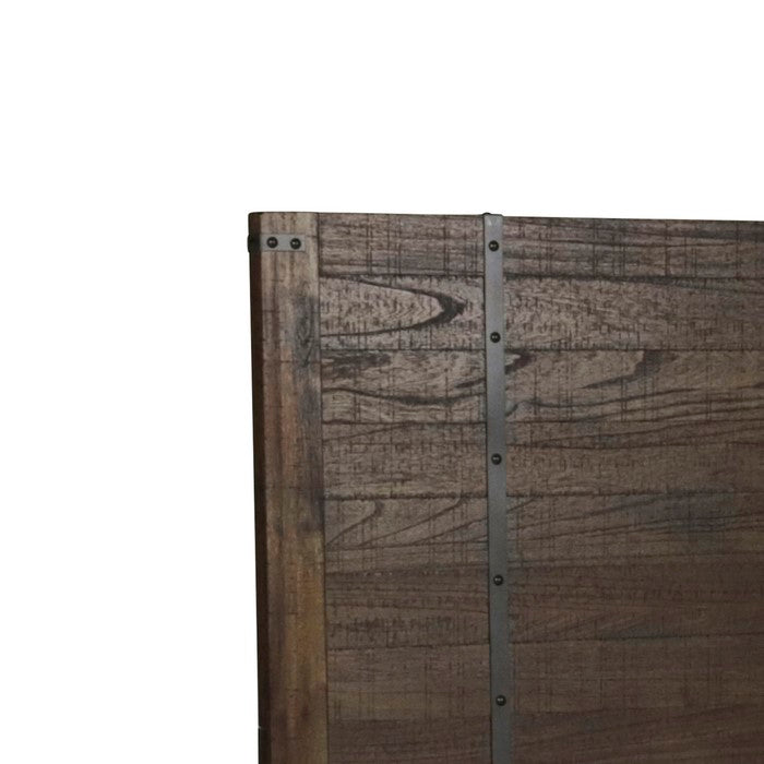 Wooden Panelled Headboard with Nail Studded Trims, Brown