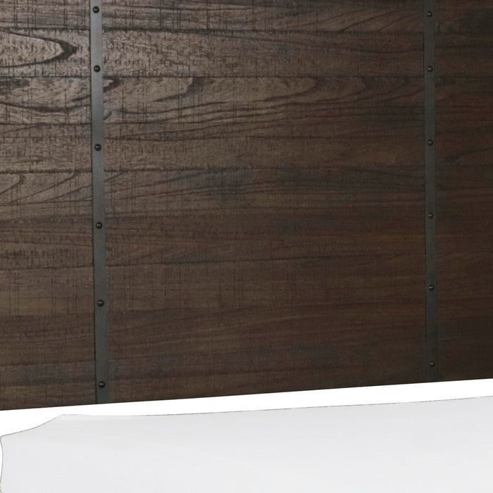Wooden Panelled Headboard with Nail Studded Trims, Brown