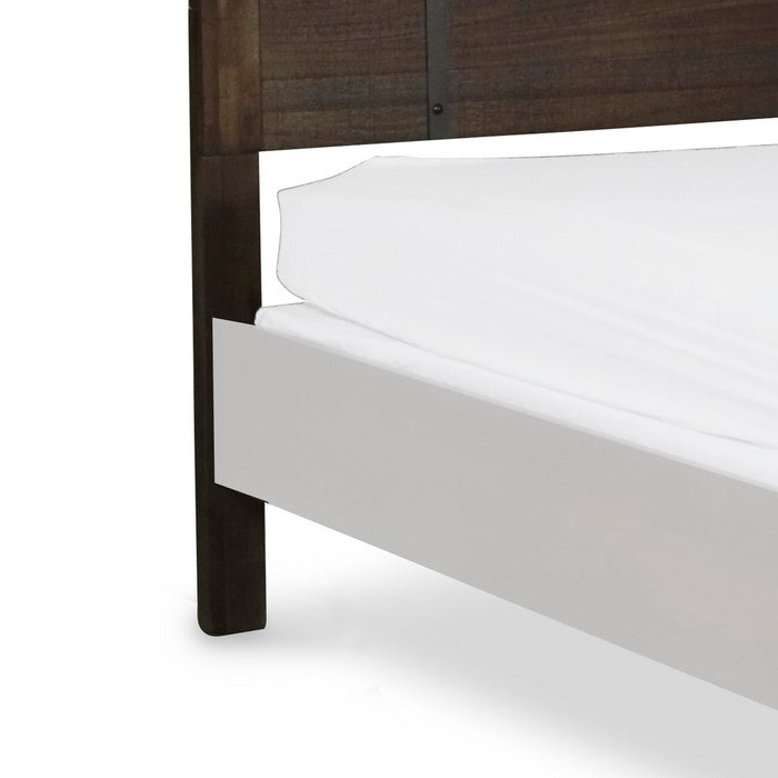 Wooden Panelled Headboard with Nail Studded Trims, Brown