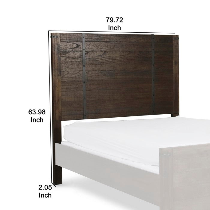 Wooden Panelled Headboard with Nail Studded Trims, Brown