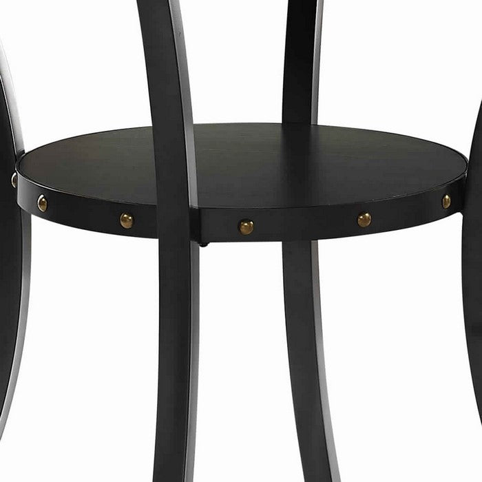 Wooden Round Counter Table with Open Shelf and Nailhead Studs, Black