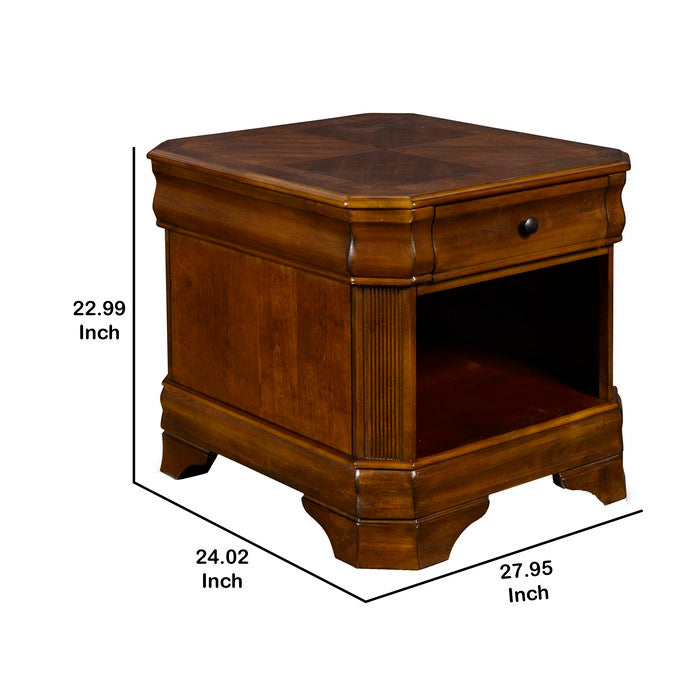 Wooden End Table with Open Shelf and Bracket Legs, Brown