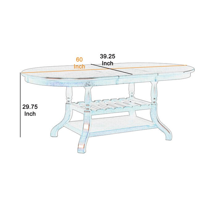Wooden Oblong Top Extendable Dining Table with 2 Open Shelves, Brown