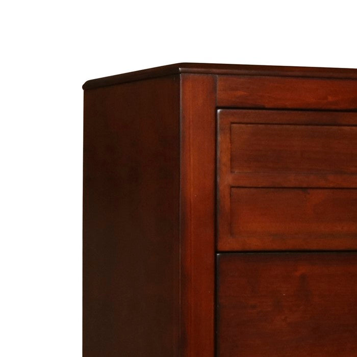 Transitional Style 5 Drawer Wood Chest with Bar Handles, Cherry Brown