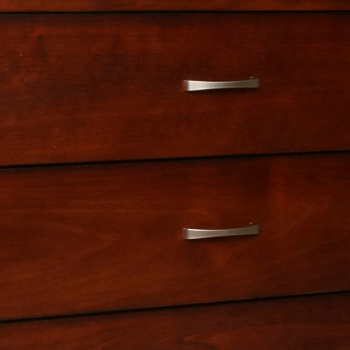 Transitional Style 5 Drawer Wood Chest with Bar Handles, Cherry Brown