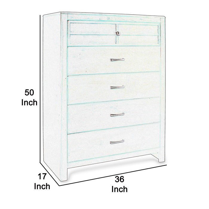Transitional Style 5 Drawer Wood Chest with Bar Handles, Cherry Brown