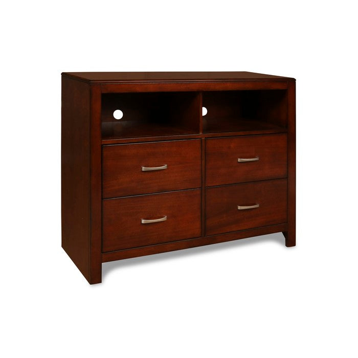 Transitional Style 4 Drawer Wood Media Chest with Open Storage,Cherry Brown