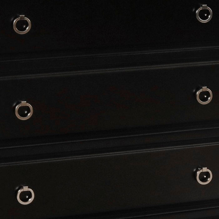 Transitional 5 Drawer  Wooden Chest with Molded Top and Ring Pulls, Black