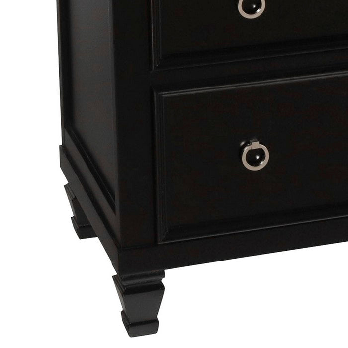 Transitional 5 Drawer  Wooden Chest with Molded Top and Ring Pulls, Black