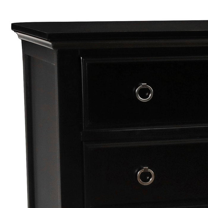 Transitional 5 Drawer  Wooden Chest with Molded Top and Ring Pulls, Black