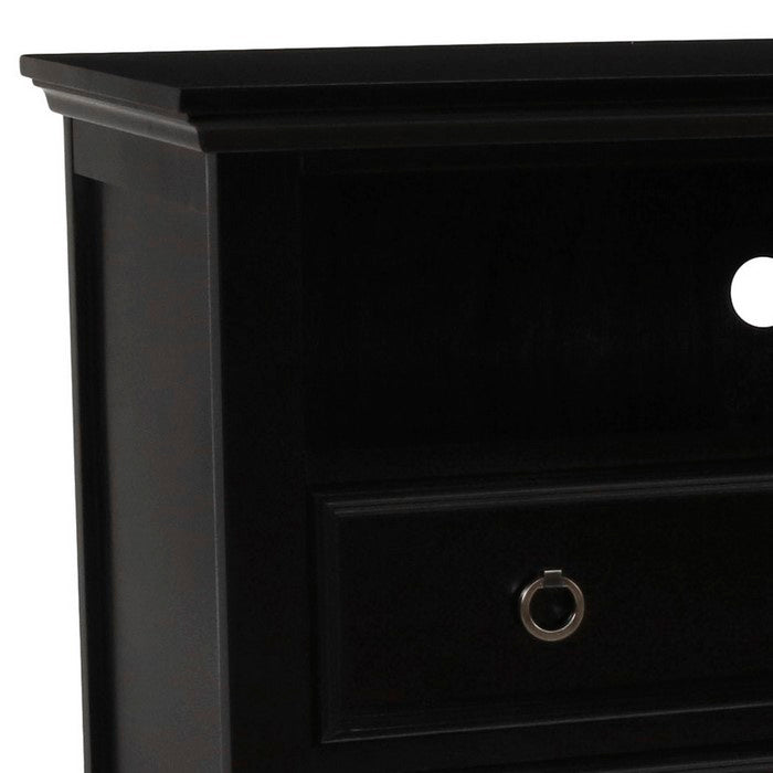 Transitional Style 3 Drawer Wood Media Chest with Open Compartment, Black