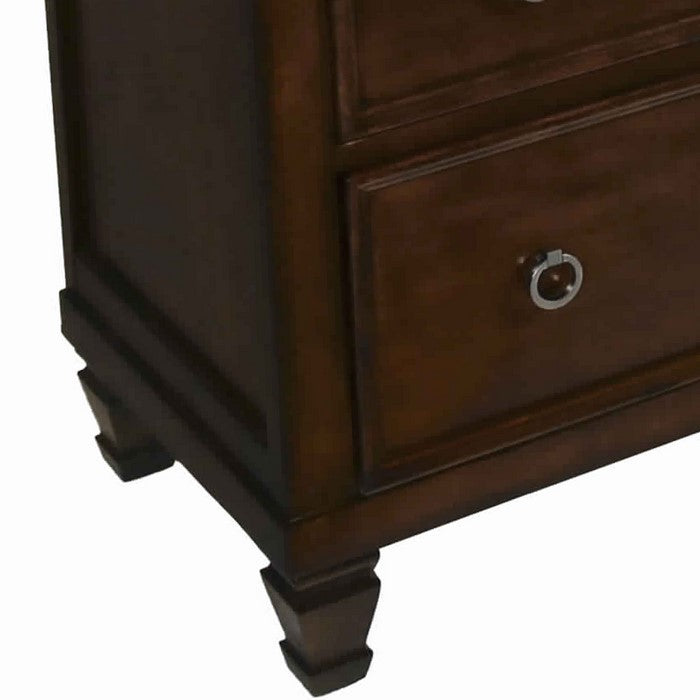 Transitional 5 Drawer Wooden Chest with Molded Top and Ring Pulls, Brown