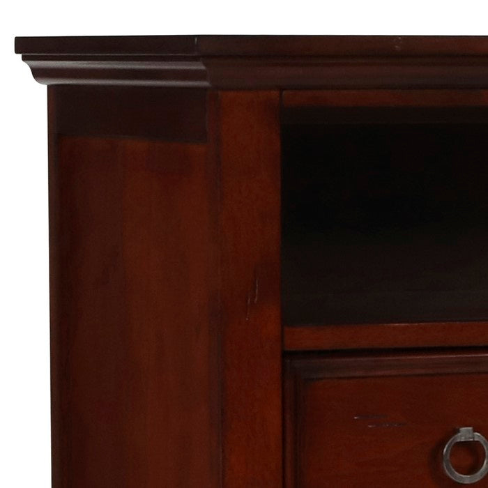 Transitional Style 3 Drawer Wood Media Chest with Open Compartment, Brown