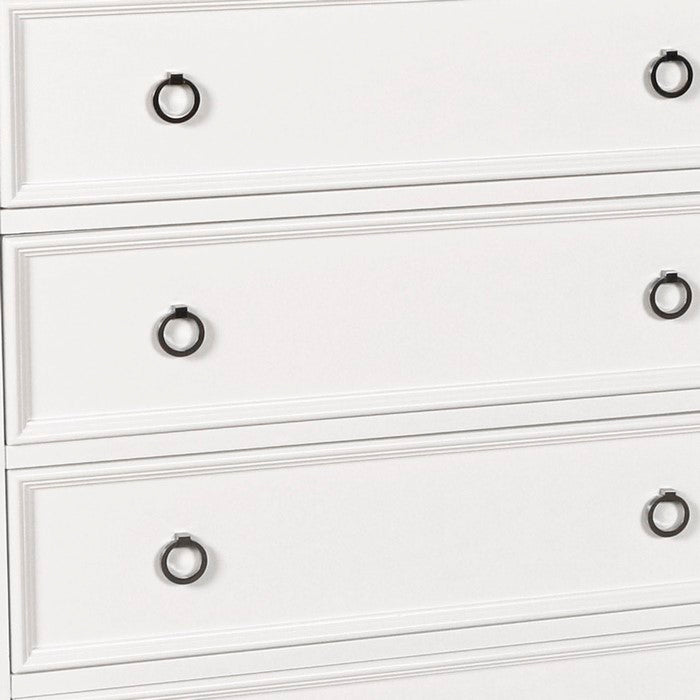 Transitional 5 Drawer Wood Chest with Molded Top and Ring Pulls, White