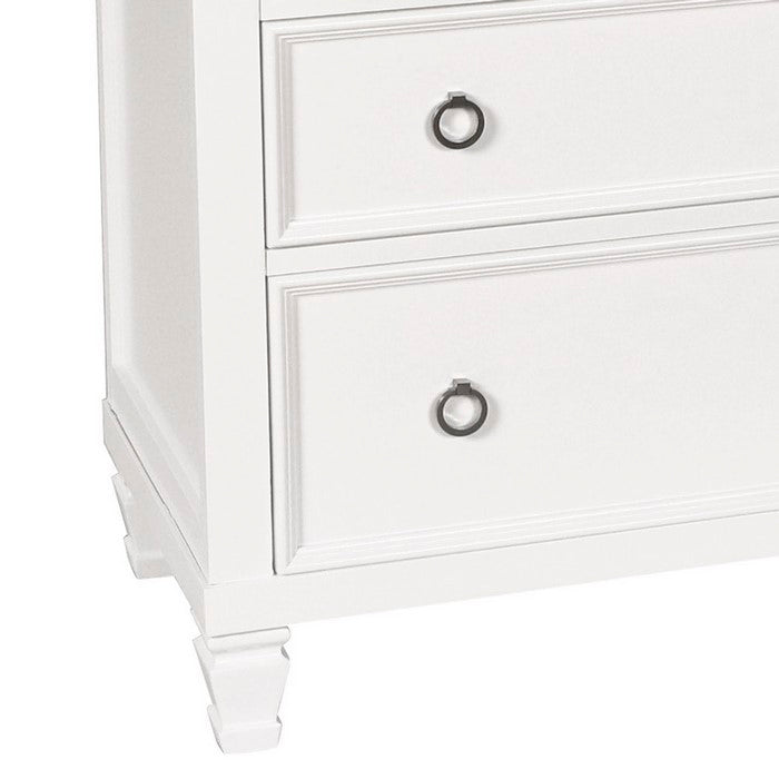 Transitional 5 Drawer Wood Chest with Molded Top and Ring Pulls, White