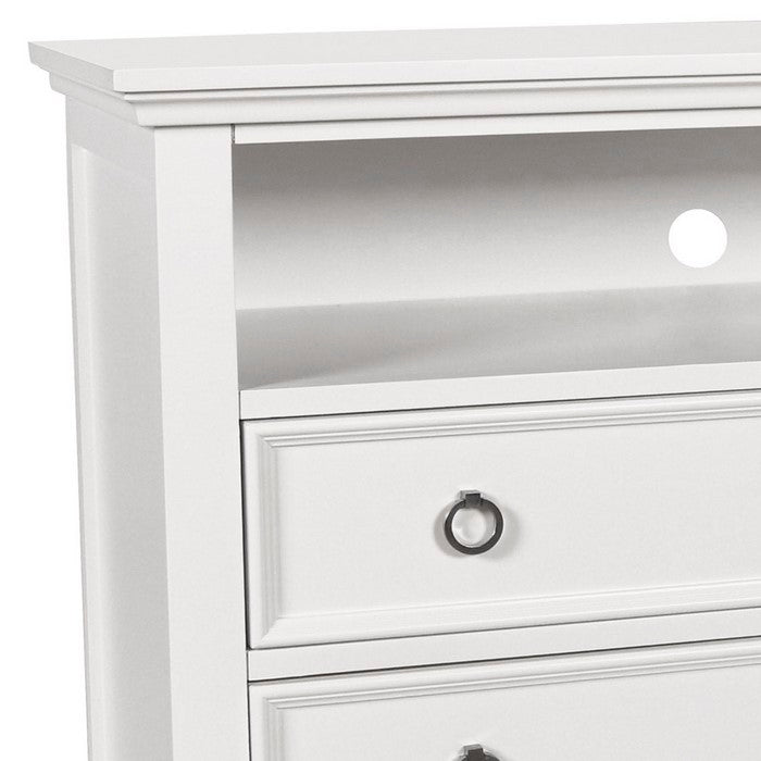 Transitional Style 3 Drawer Wood Media Chest with Open Compartment, White