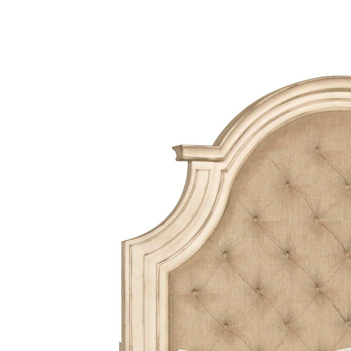 Queen Size Fabric Upholstered Wood Headboard with Button Tufting, Beige