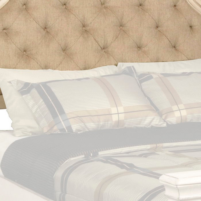 Queen Size Fabric Upholstered Wood Headboard with Button Tufting, Beige