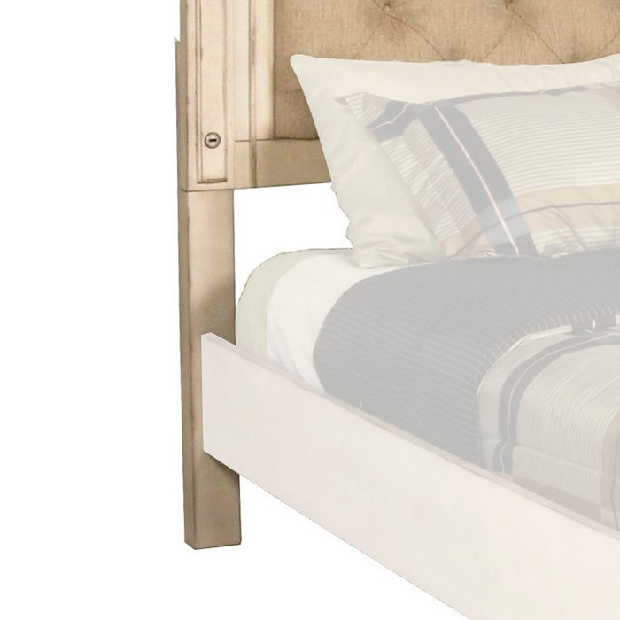 Queen Size Fabric Upholstered Wood Headboard with Button Tufting, Beige