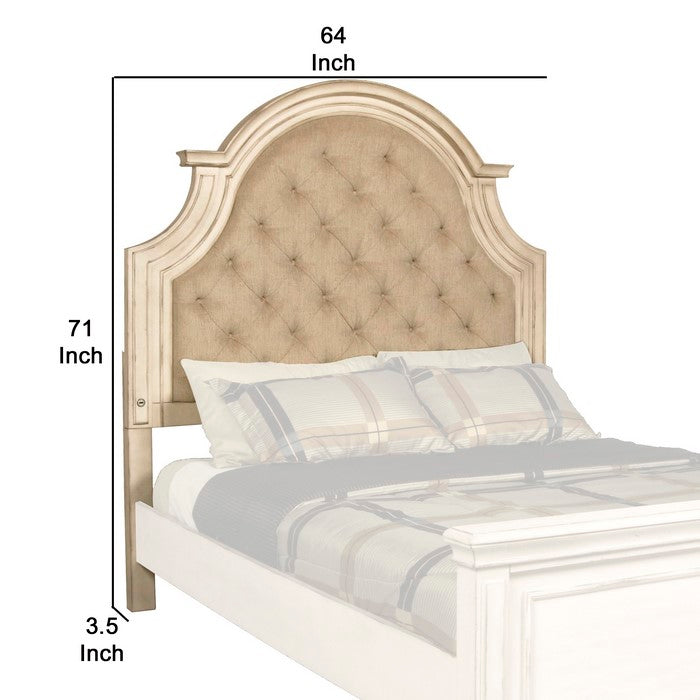Queen Size Fabric Upholstered Wood Headboard with Button Tufting, Beige