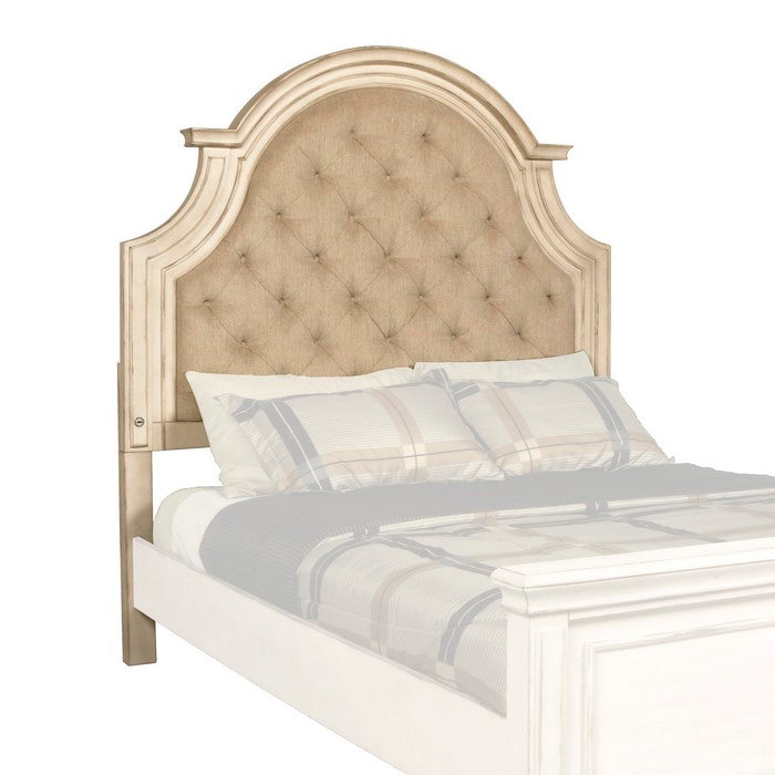 Queen Size Fabric Upholstered Wood Headboard with Button Tufting, Beige