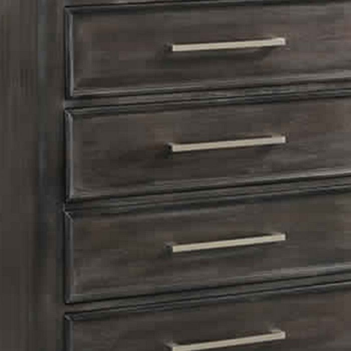 Transitional 5 Drawer Wood Chest with Molded Details, Weathered Brown