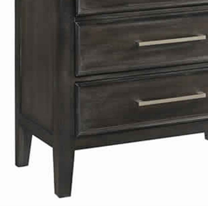 Transitional 5 Drawer Wood Chest with Molded Details, Weathered Brown