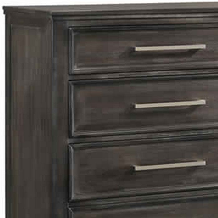 Transitional 5 Drawer Wood Chest with Molded Details, Weathered Brown