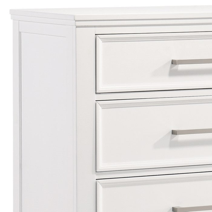 Transitional 5 Drawer Wood Chest with Molded Details, White