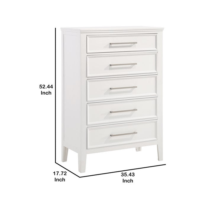 Transitional 5 Drawer Wood Chest with Molded Details, White