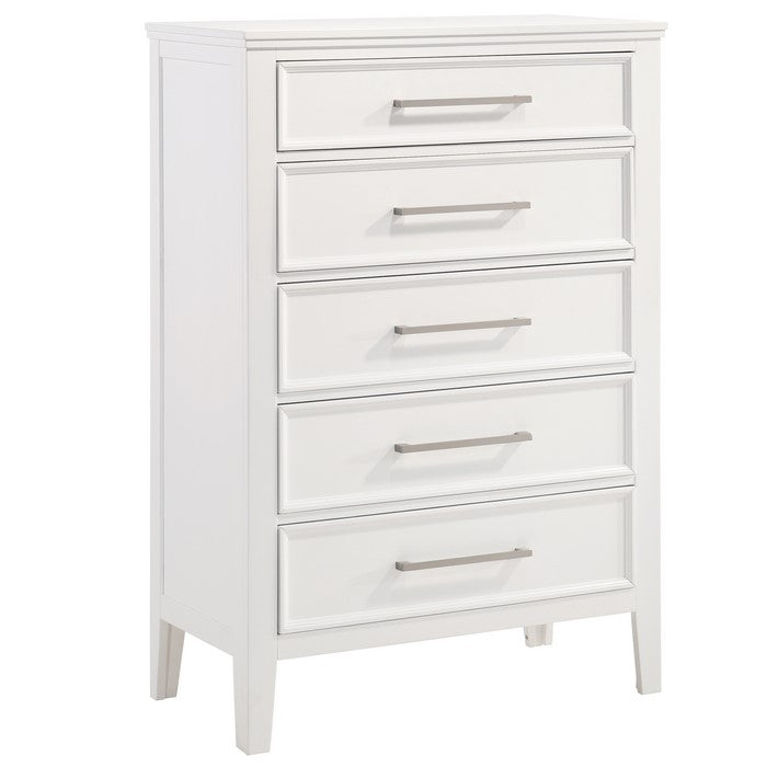 Transitional 5 Drawer Wood Chest with Molded Details, White