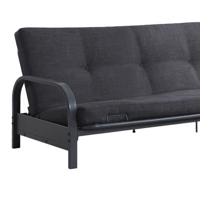 Fabric Upholstered Button Tufted Futon with Metal Frame, Gray