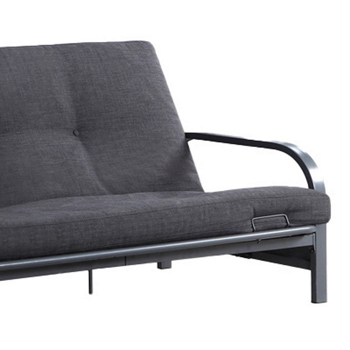 Fabric Upholstered Button Tufted Futon with Metal Frame, Gray