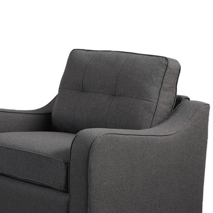 Fabric Upholstered Chair with Sloped Armrests and Tapered Block Legs, Gray