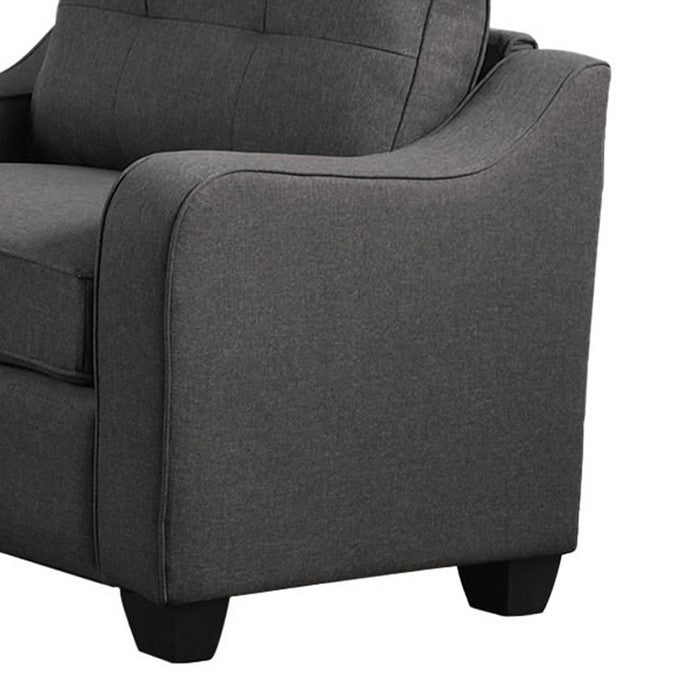 Fabric Upholstered Chair with Sloped Armrests and Tapered Block Legs, Gray
