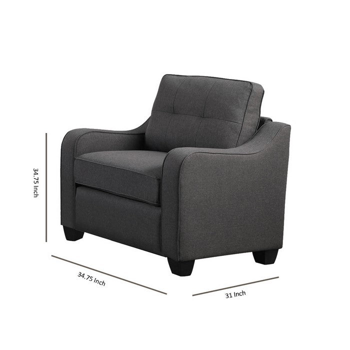 Fabric Upholstered Chair with Sloped Armrests and Tapered Block Legs, Gray