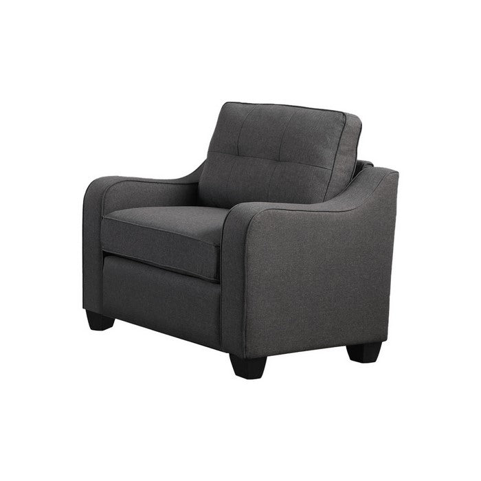 Fabric Upholstered Chair with Sloped Armrests and Tapered Block Legs, Gray