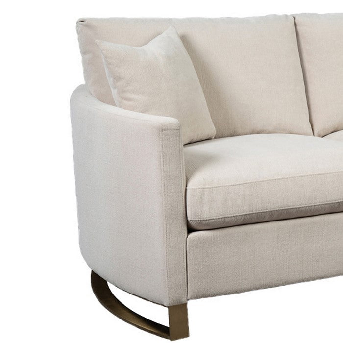 Fabric Upholstered Loveseat with Metal Sled Base and Curved Armrests, Beige