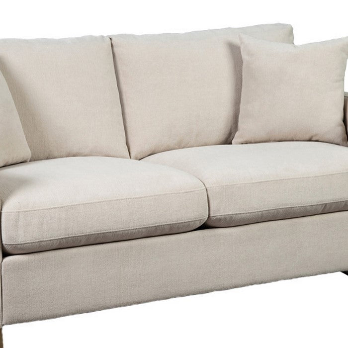 Fabric Upholstered Loveseat with Metal Sled Base and Curved Armrests, Beige