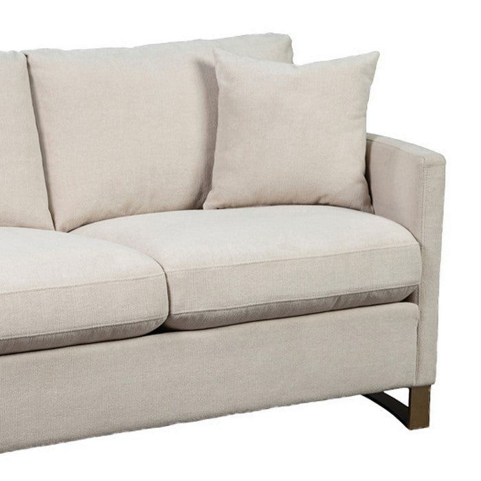 Fabric Upholstered Loveseat with Metal Sled Base and Curved Armrests, Beige