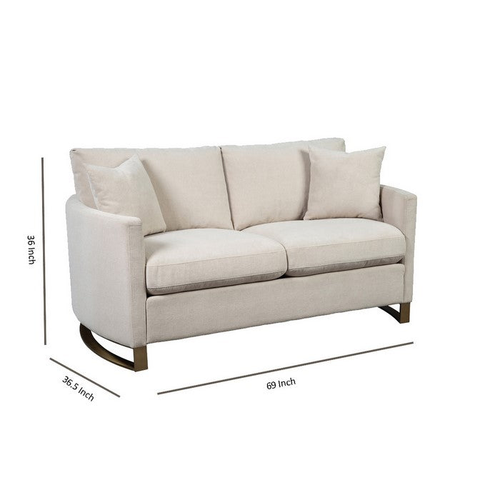 Fabric Upholstered Loveseat with Metal Sled Base and Curved Armrests, Beige